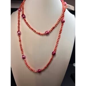 NEW coral pink freshwater pearl 36 inch necklace with sterling silver clasp